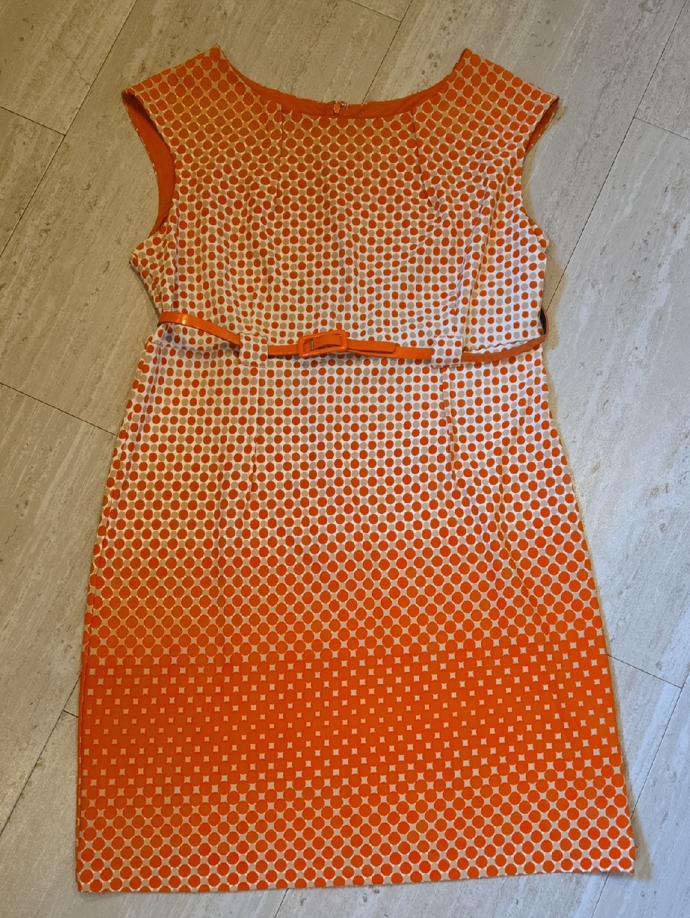 ILe New York Orange/Tan Geometric Design Print Belted Dress